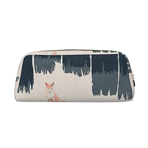 INVEES Wilderness Fox Art Federmäppchen aus Leder mit Reißverschluss und Schaumstoffpolsterung für Schule, Büro und Reisen, gold, Einheitsgröße, Taschen-Organizer von INVEES