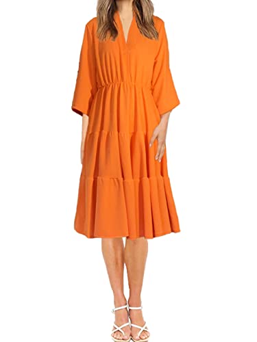 INVIMORE Kleider Kleid Sommerkleid Damen Abendkleid Ballkleid Blusenkleid Elegant Sexy Dress for Woman Kleidung Langarm Kostüm Winterkleid (as3, Alpha, m, Regular, Regular, Orange) von INVIMORE