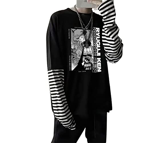 INVIMS Anime Draken Bedrucktes Langarm T-Shirt Streetwear Hip Hop Unisex Übergröße Gefälschte Zwei Streifen Ärmel T-Shirts INVIMS Anime Draken Bedrucktes Langarm T-Shirt Streetwear Hip Hop Unisex Übergröße Gefälschte Zwei Streifen Ärmel T-Shirts von INVIMS