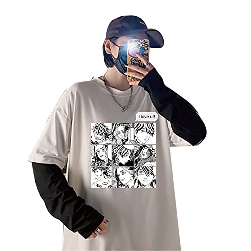 INVIMS Hanemiya Kazutora Harajuku Anime Herren T-Shirt Mode Langarm Rundhals übergroße gefälschte Zweiteilige T-Shirts Tops von INVIMS
