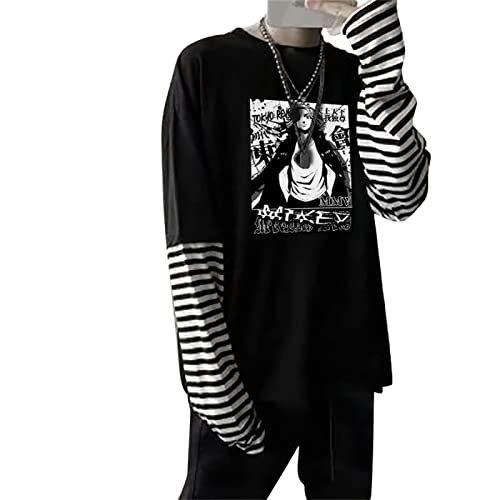 INVIMS Harajuku Japanischer Anime Mikey Bedrucktes Langarm T-Shirt Oversized Streetwear Fake Two Tops von INVIMS
