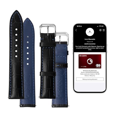 INVIS Smartstrap KYIV Schwarz und Marineblau 22 mm – Uhrenarmband mit NFC-Kontaktloszahlung | Kalbsleder | Krokodilprägung | Zertifiziert von Mastercard & Visa | Länge: 114/82 mm INVIS Smartstrap KYIV Schwarz und Marineblau 22 mm – Uhrenarmband mit NFC-Kontaktloszahlung | Kalbsleder | Krokodilprägung | Zertifiziert von Mastercard & Visa | Länge: 114/82 mm von INVIS