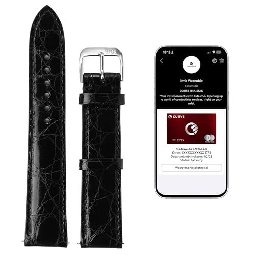 INVIS Smartstrap LORD Schwarz 20 mm – Uhrenarmband mit NFC-Kontaktloszahlung | Krokodilleder | Zertifiziert von Mastercard & Visa | Länge: 114/82 mm von INVIS