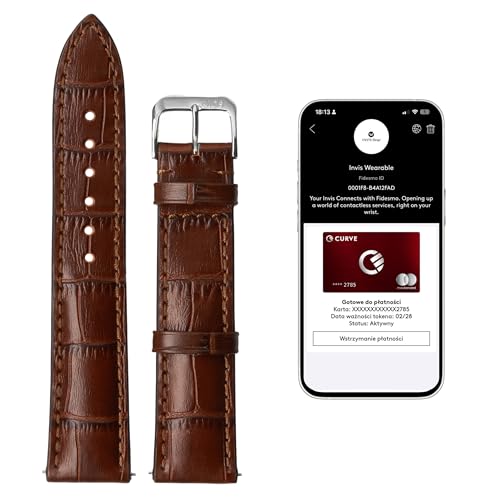 INVIS Smartstrap LOUISIANA Mahagoni 22 mm – Uhrenarmband mit NFC-Kontaktloszahlung | Kalbsleder | Krokodilprägung | Zertifiziert von Mastercard & Visa | Länge: 114/82 mm von INVIS