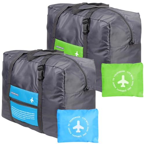 INVODA Faltbare Reisetasche Gepäck für Sport Gym Wasserabweisend Nylon Duffle Bag für Herren Damen 32 Liter 45 x 19 x 34 cm Blau/Grün von INVODA