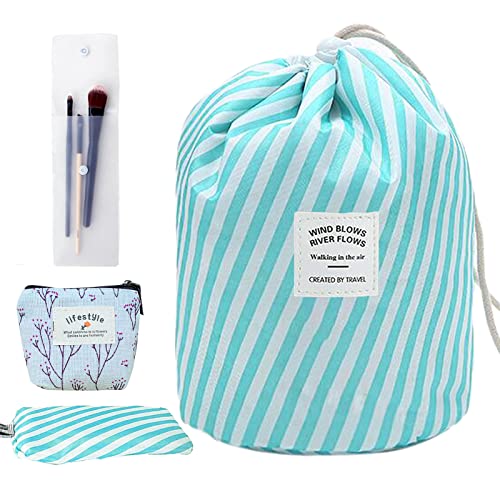 Kosmetiktasche für Damen 4 Stück Set Große Multifunktional Make-up-Taschen INVODA Reise Kosmetiktasche Faltbar Wasserdicht Kulturbeutel, Grün gestreift + Tasche von INVODA