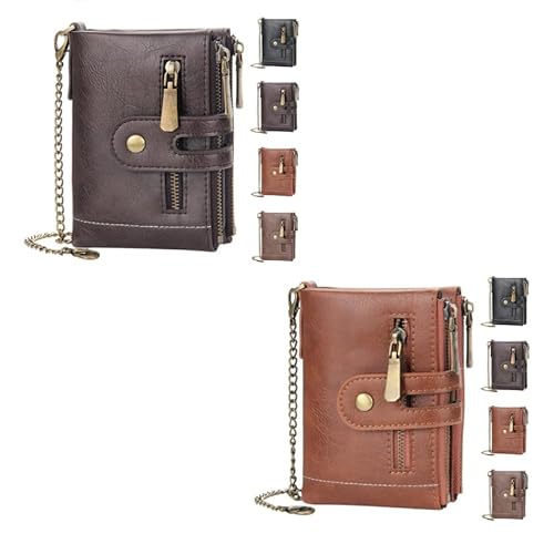 INXKED 2PCS Men's Wallet with Chain, Retro Bifold Card Holder Purse, Anti-Theft Retro Wallet Mens Wallet with Chain (01) von INXKED