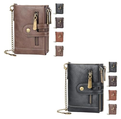 INXKED 2PCS Men's Wallet with Chain, Retro Bifold Card Holder Purse, Anti-Theft Retro Wallet Mens Wallet with Chain (02) von INXKED