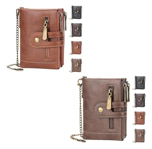 INXKED 2PCS Men's Wallet with Chain, Retro Bifold Card Holder Purse, Anti-Theft Retro Wallet Mens Wallet with Chain (05) von INXKED