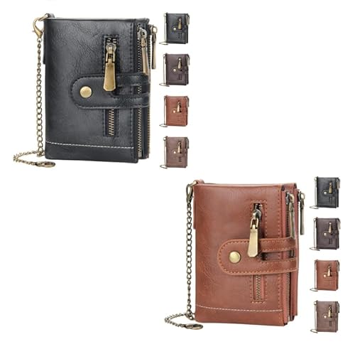 INXKED 2PCS Men's Wallet with Chain, Retro Bifold Card Holder Purse, Anti-Theft Retro Wallet Mens Wallet with Chain (06) von INXKED