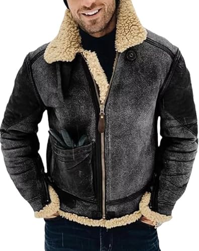 INXKED Men's Faux Suede Motorcycle Leather Hooded Jackets Winter Warm Thick Fleece Sherpa Aviator Coats (01,M) von INXKED