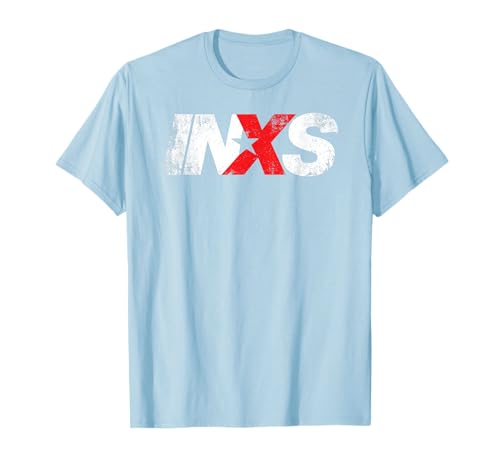 INXS – Distressed Logo On Baby Blue T-Shirt von INXS
