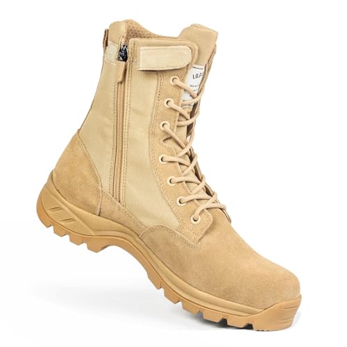 IODSON 8" Durchstichfeste Kampfstiefel Leicht Militär Stiefel Schwarz Springerstiefel Motorradstiefel Einsatzstiefel Herren&Damen mit seitlichen YKK-Reißverschlüssen Beige 41 von IODSON