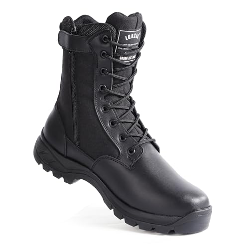 IODSON 8" Durchstichfeste Kampfstiefel Leicht Militär Stiefel Schwarz Springerstiefel Motorradstiefel Einsatzstiefel Herren&Damen mit seitlichen YKK-Reißverschlüssen Schwarz 42 von IODSON