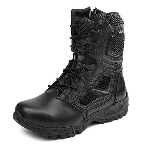 IODSON JR-631 8‘’ Leicht kampfstiefel springerstiefel einsatzstiefel herren&damen mit seitlichen Reißverschlüssen Schwarz 38 EU von IODSON