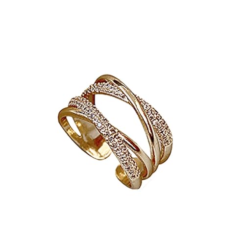 IOETSEUT Damen Schmuck Ring Advanced Sense Zirkon Metall Kreuz Gold Farbe Offene Ringe Goth Schmuck Für Frau Koreanische Modeaccessoires Mädchen Luxus Ring Set von IOETSEUT