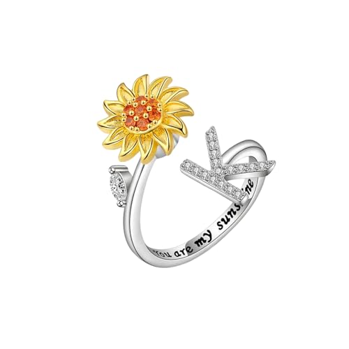 IOETSEUT Damen Schmuck Ring Rotierende Sonnenblume Initial Buchstaben Ringe Für Frauen Anti Anxiety Spinner Du bist Mein Sunshine Ring Geburtstagsschmuck IOETSEUT Damen Schmuck Ring Rotierende Sonnenblume Initial Buchstaben Ringe Für Frauen Anti Anxiety Spinner Du bist Mein Sunshine Ring Geburtstagsschmuck von IOETSEUT