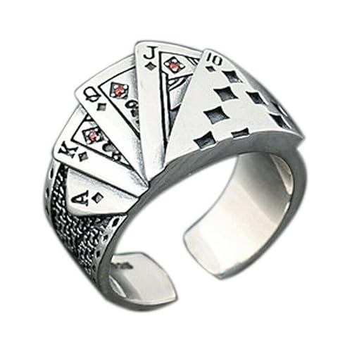 IOETSEUT Damen Schmuck Ring Verstellbar Persönlichkeit Silber Spielkarte Ring Party Mode Frauen Schmuck von IOETSEUT