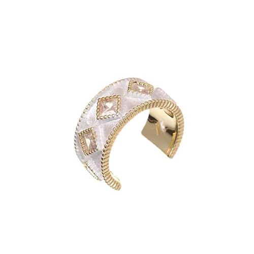 IOETSEUT Damenschmuckring 2024 Neues elegantes weißes Emaille-Set Zirkon Goldfarbe Offener Ring für Damenmodeschmuck Hochzeitsfeier Luxusaccessoires von IOETSEUT