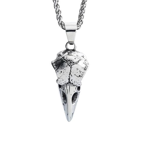 IOETSEUT Herren Halskette Mode Nordisch Wikinger Krähe Kopf Odin Anhänger Halskette Für Männer Punk Hip Hop Teens Tier Persönlichkeit Schmuck Geschenk von IOETSEUT