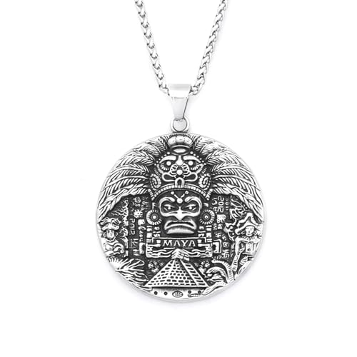IOETSEUT Herren Halskette Neue Vintage Maya Muster Anhänger Halsketten Für Männer Frauen Große Größe Halskette Amulett Schmuck Geschenke Geschenk von IOETSEUT