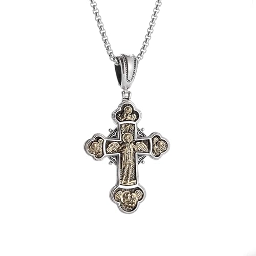 IOETSEUT Männer personalisierte Halskette Erzengel Michael Kreuz Anhänger Vintage katholische Halskette Männer und Frauen religiöses Gebet Glaube Amulett Schmuck Geschenk von IOETSEUT