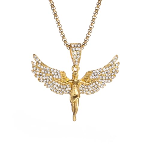IOETSEUT Männer personalisierte Halskette Hip Hop Stone Paved Bling Iced Out Engel Anhänger Halsketten für Männer und Frauen Rapper Schmuck Geschenk von IOETSEUT