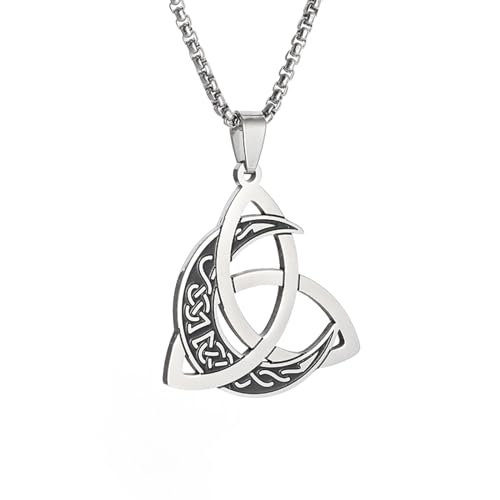 IOETSEUT Männer personalisierte Halskette Irischer Knoten keltischer Mond Halskette Männer Frauen Vintage Triquetra Glück Amulett Schmuck Geschenk von IOETSEUT