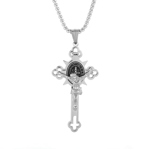 IOETSEUT Männer personalisierte Halskette Italienischer Christ Heiliger St. Benedikt Kreuz Halskette Anhänger Männer und Frauen Religion katholisch Amulett Schmuck Geschenk von IOETSEUT