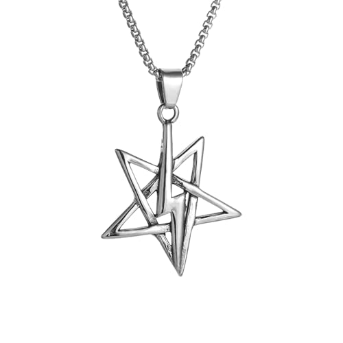 IOETSEUT Männer personalisierte Halskette Klassische Kirche des Satans Halskette für Männer Religiöses Amulett Symbol Schmuck Blitz Pentagramm Anhänger Geschenk von IOETSEUT