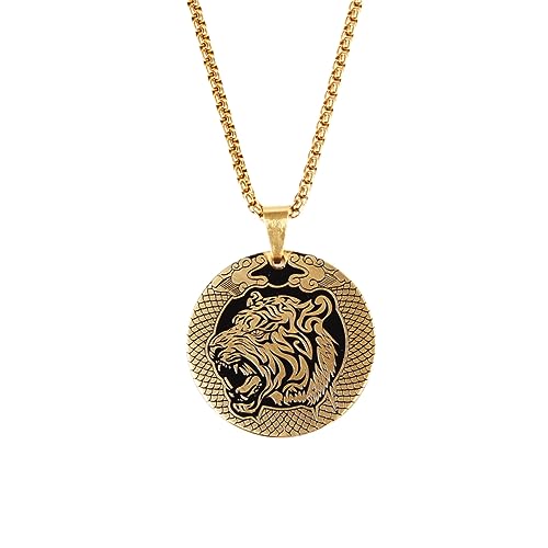 IOETSEUT Männer personalisierte Halskette Mode Dominante Tiger Kopf Medaille Anhänger Tier Halskette Männer und Frauen Hip-Hop Trend Party Schmuck Geschenk Geschenk von IOETSEUT
