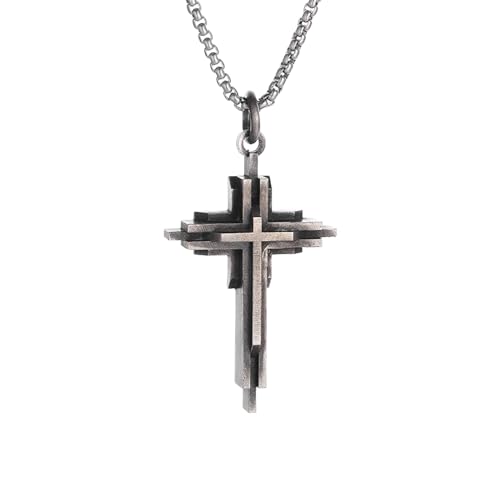 IOETSEUT Männer personalisierte Halskette Vintage katholische Kreuz Anhänger Halskette Männer Frauen Christ Gläubiger Gebet Amulett Schmuck Geschenk von IOETSEUT