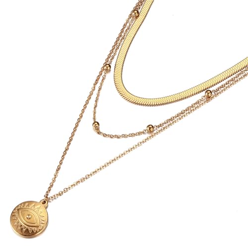 IOETSEUT Schwester Halskette Layered Halskette Frauen Mehrschichtige Schlangenkette Evil Eye Anhänger Halsketten Für Frau Vintage Multilayer Choker Halskette Schmuck Lehrer Geschenke von IOETSEUT
