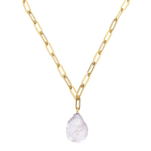 IOETSEUT Schwester Halskette geschichtete Halskette Frauen Barock Perle Anhänger Halskette für Frauen Büroklammer Kette Süßwasser Perle Choker Schmuck Lehrer Geschenke von IOETSEUT