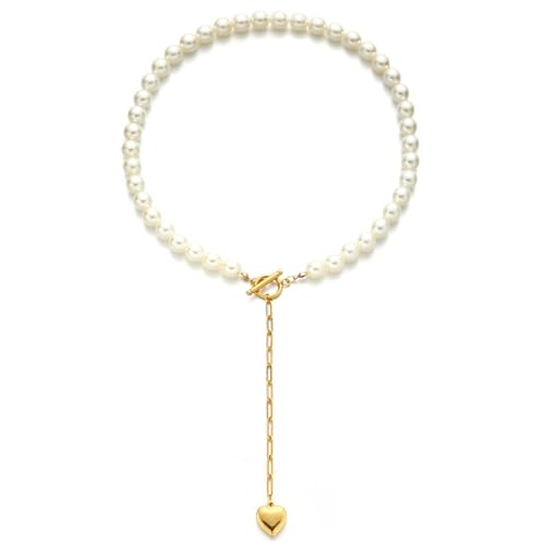 IOETSEUT Schwester Halskette geschichtete Halskette Frauen Perle Herz Anhänger Halsketten für Frauen Toggle Choker Halsketten Schmuck Geschenke Lehrer Geschenke von IOETSEUT