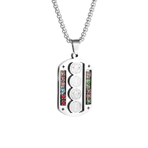 IOETSEUT halskette männer halskette damen Farbiger Zirkon Christliches Kreuz Heiliger Benedikt Heiliger Benito Anhänger Halskette Männer Frauen Katholisches Amulett Schmuck von IOETSEUT