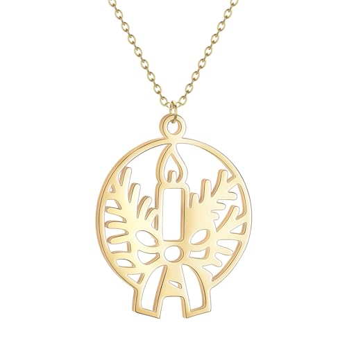 IOETSEUT halskette männer halskette damen Laser Cut Weihnachten Anhänger Halskette Kerzen Charm Mistelzweig Winter Urlaub Charms Zubehör Schmuck von IOETSEUT