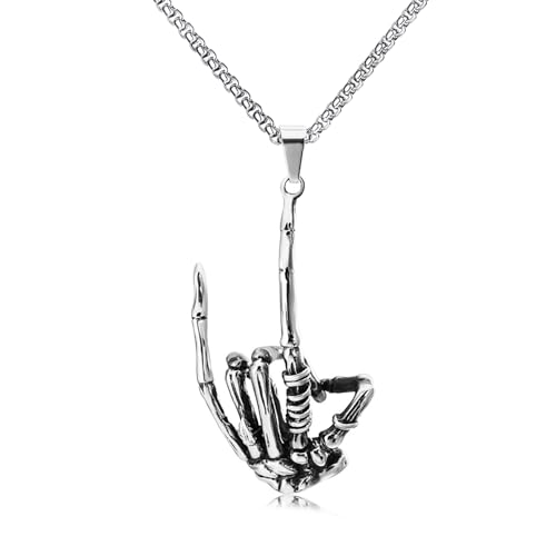 IOETSEUT halskette männer halskette damen Neue Vintage Schädel Geste Halskette Herren Gothic Hip Hop Skelett Rock Hand Anhänger Punk Biker Schmuck von IOETSEUT