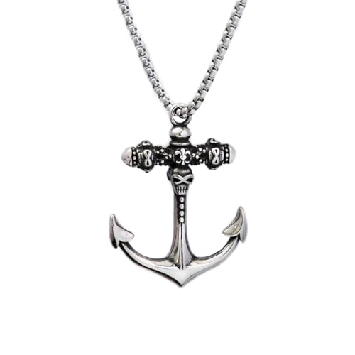 IOETSEUT halskette männer halskette damen Retro Mode Wikinger Anker Anhänger Halsketten Punk Kreativität Schädel Halskette für Männer Amulett Schmuck von IOETSEUT