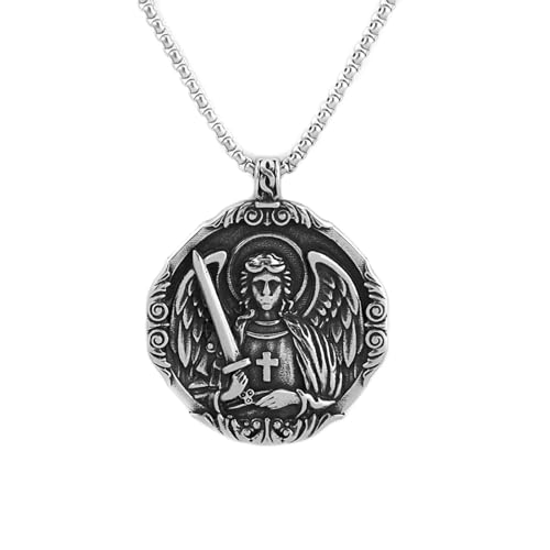 IOETSEUT halskette männer halskette damen Vintage Classic Saint Michael Engel Anhänger Punk Motorrad Amulett Engel Halskette Modeschmuck Geschenk von IOETSEUT