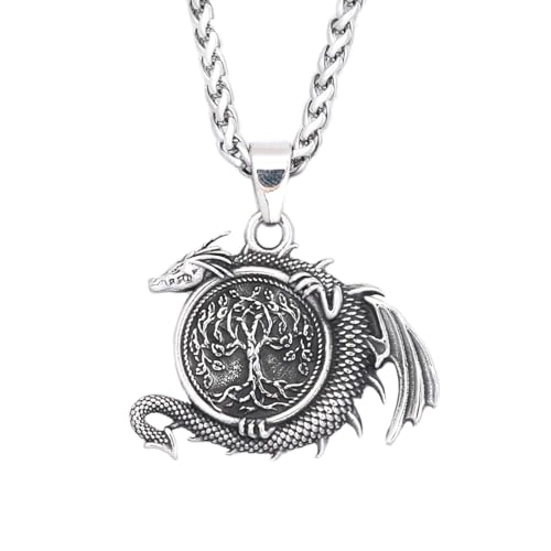 IOETSEUT halskette männer halskette damen Vintage Wikinger Baum des Lebens mit Drachen Anhänger Halskette Herrenmode Odin Nordic Amulett Schmuck Geschenk von IOETSEUT