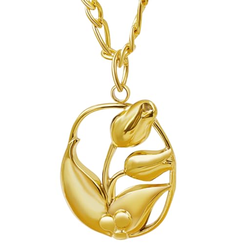 herren halskette Tulpe Blume Hollow Out Mode Silberfarbe Und Vergoldete Anhänger Halskette Schmuck Geschenk Für Ihn Mit Kette beste freundin geschenke von IOETSEUT