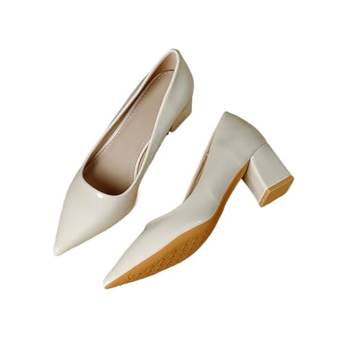 Basic Pumps Spitzschuh High Heels Bootsschuhe for Damen Abendschuhe Flache weiße Hochzeitsschuhe(White 5cm,37) von IOEUIWP