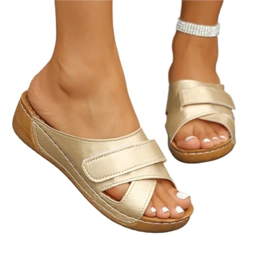 IOEUIWP Damenschuhe Offene Zehen-Hausschuhe Flacher Absatz Bequeme Freizeit-Hausschuhe for Damen Für Drinnen & Draußen(Yellow,41) von IOEUIWP