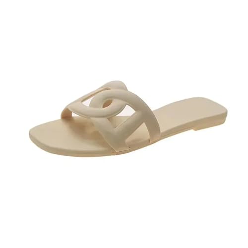 IOEUIWP Flache Hausschuhe For Damen, Sandalen, Lässige Hausschuhe, Damensandalen, Schuhe For Damen Für Drinnen & Draußen(Beige,35) von IOEUIWP