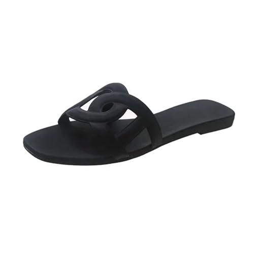 IOEUIWP Flache Hausschuhe For Damen, Sandalen, Lässige Hausschuhe, Damensandalen, Schuhe For Damen Für Drinnen & Draußen(Black,38) von IOEUIWP