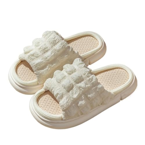 IOEUIWP Hausschuhe Damen Hausschuhe Offene Zehenpartie Anti-Rutsch Flache Pantoffeln Für Drinnen & Draußen(WHITE,40-41) von IOEUIWP
