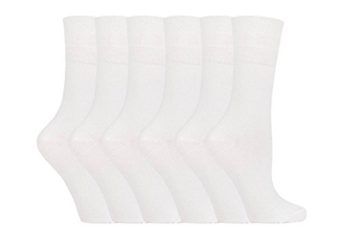 iomi footnurse – Meine Damen 6 Pack lose nicht elastische Diabetiker Socken mit handgekettelte Spitze Nähte 4–8 uk, Weiß von IOMI