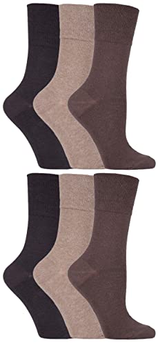 IOMI - 6er pack damen ohne gummi weitschaft baumwolle socken/diabetikersocken in 7 farben (37-42 eur, Braun LA6) von IOMI