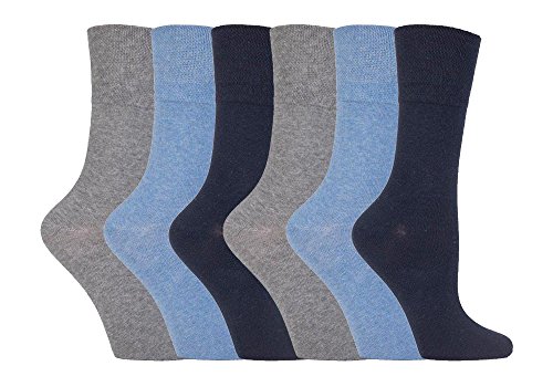 IOMI - 6er pack damen ohne gummi weitschaft baumwolle socken/diabetikersocken in 7 farben (37-42 eur, Blau LA7) von IOMI